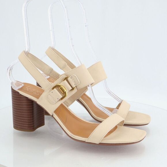 Franco Sarto Women's Omyrah Block Heel Sandals Ivory Brown Size 11M Vegan - Picture 1 of 12